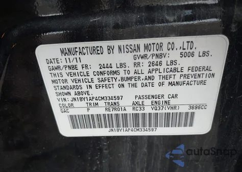 2012 Infiniti M37 z USA, uszkodzony, nr VIN JN1BY1AP4CM334597